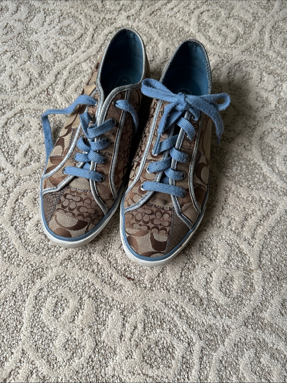 Coach Brown Signature Canvas Sneakers with Light Blue Trim